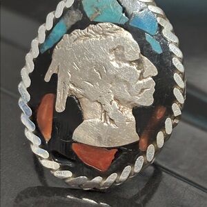 Silver and Turquoise vintage buffalo coin Ring